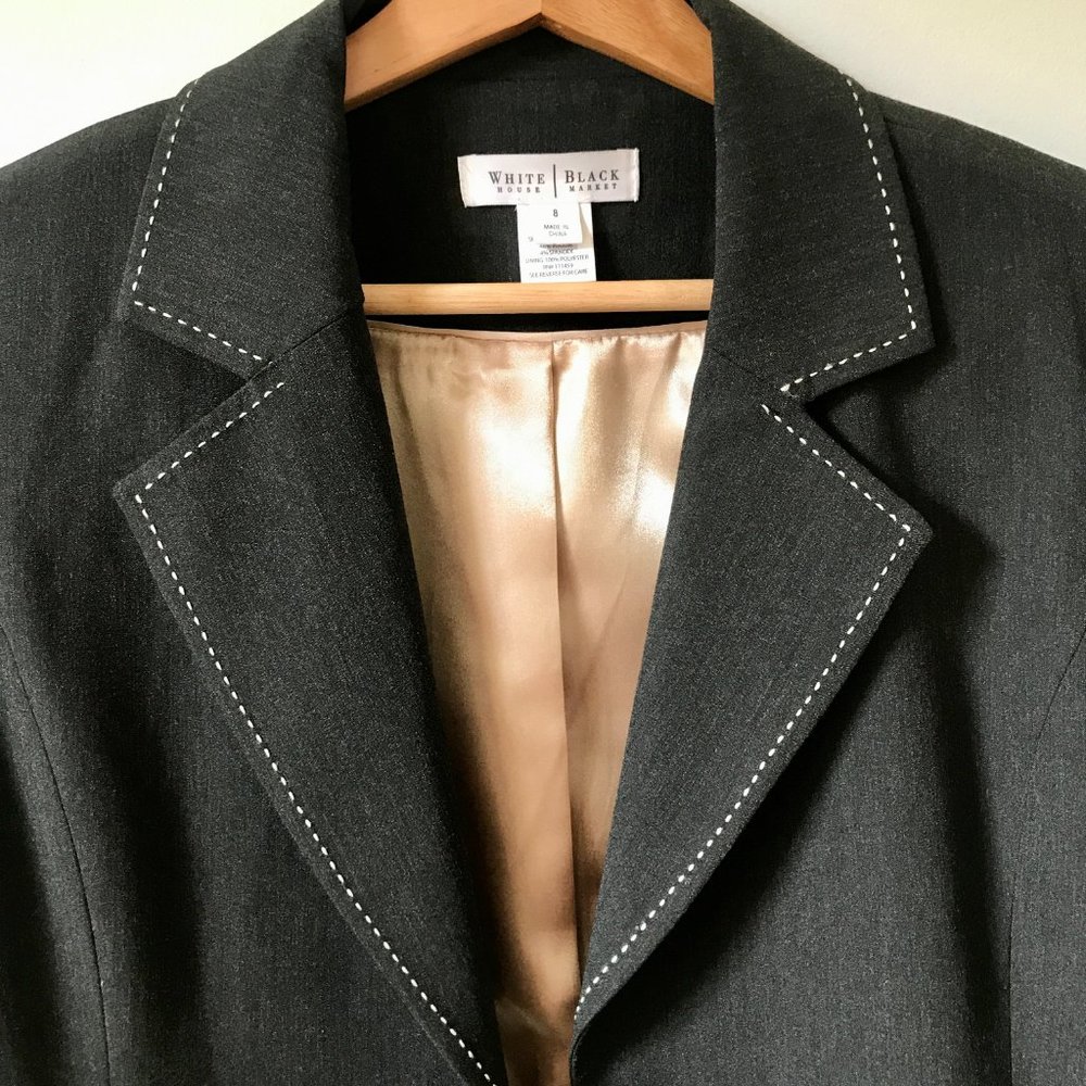 WHBM Grey Blazer Suit Jacket White Stitching, Size 8 - Picture 7 of 16